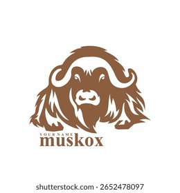 Vetor de design de logotipo Musk Ox. Ilustração de modelo de boi de almíscar da silhueta. Símbolo de ícone