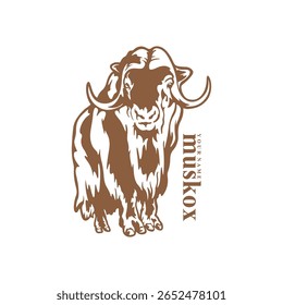 Vetor de design de logotipo Musk Ox. Ilustração de modelo de boi de almíscar da silhueta. Símbolo de ícone