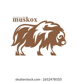 Vetor de design de logotipo Musk Ox. Ilustração de modelo de boi de almíscar da silhueta. Símbolo de ícone