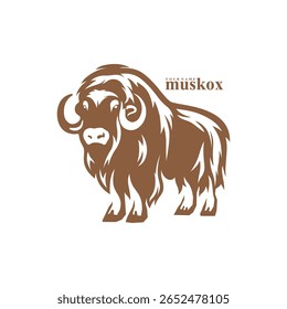 Vetor de design de logotipo Musk Ox. Ilustração de modelo de boi de almíscar da silhueta. Símbolo de ícone