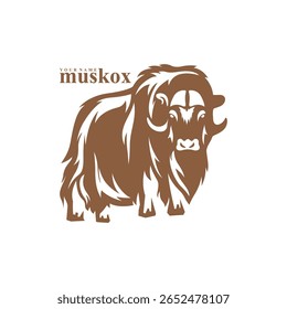 Vetor de design de logotipo Musk Ox. Ilustração de modelo de boi de almíscar da silhueta. Símbolo de ícone