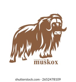 Vetor de design de logotipo Musk Ox. Ilustração de modelo de boi de almíscar da silhueta. Símbolo de ícone