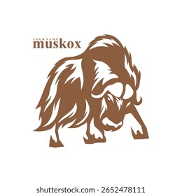Vetor de design de logotipo Musk Ox. Ilustração de modelo de boi de almíscar da silhueta. Símbolo de ícone