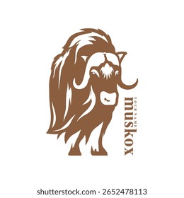 Vetor de design de logotipo Musk Ox. Ilustração de modelo de boi de almíscar da silhueta. Símbolo de ícone