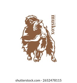 Vetor de design de logotipo Musk Ox. Ilustração de modelo de boi de almíscar da silhueta. Símbolo de ícone