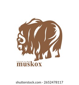 Vetor de design de logotipo Musk Ox. Ilustração de modelo de boi de almíscar da silhueta. Símbolo de ícone