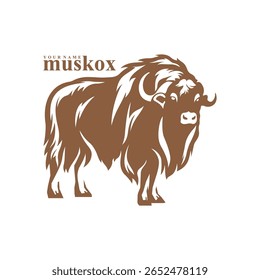 Vetor de design de logotipo Musk Ox. Ilustração de modelo de boi de almíscar da silhueta. Símbolo de ícone