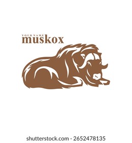 Vetor de design de logotipo Musk Ox. Ilustração de modelo de boi de almíscar da silhueta. Símbolo de ícone