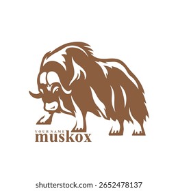 Vetor de design de logotipo Musk Ox. Ilustração de modelo de boi de almíscar da silhueta. Símbolo de ícone