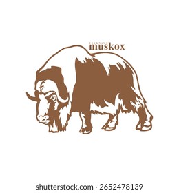 Vetor de design de logotipo Musk Ox. Ilustração de modelo de boi de almíscar da silhueta. Símbolo de ícone