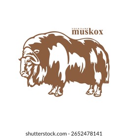 Vetor de design de logotipo Musk Ox. Ilustração de modelo de boi de almíscar da silhueta. Símbolo de ícone