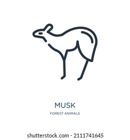musk thin line icon. nature, natural linear icons from forest animals concept isolated outline sign. Vector illustration symbol element for web design and apps.