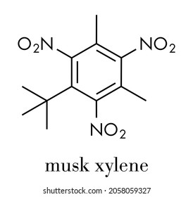 Musk Xylene Molecule. Highly Persistent And Bioaccumulative Pollutant Used As A Synthetic Musk Fragrance. Skeletal Formula.