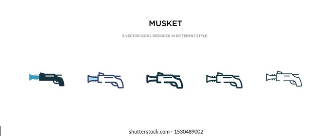 musket icon in different style vector illustration. two colored and black musket vector icons designed in filled, outline, line and stroke style can be used for web, mobile, ui