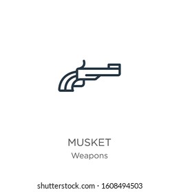 Musket icon. Thin linear musket outline icon isolated on white background from weapons collection. Line vector sign, symbol for web and mobile