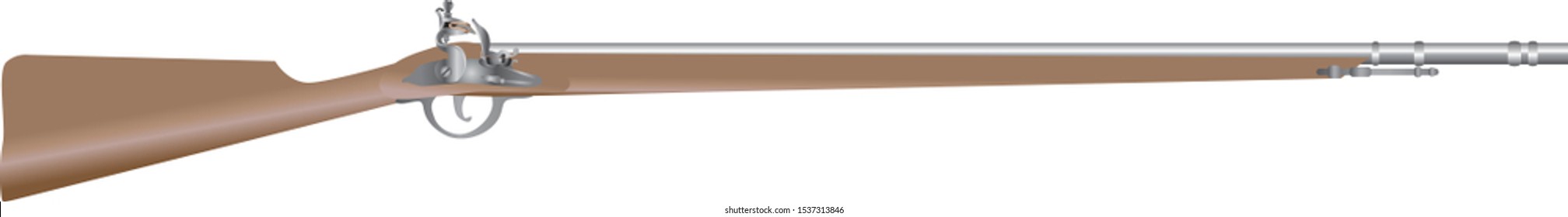 Musket Rifle, Retro Gun Firearm Isolated White - Vector