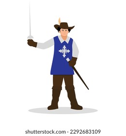 Diseño de dibujos animados mosqueteros vectorial ilustración aislada moderna plana