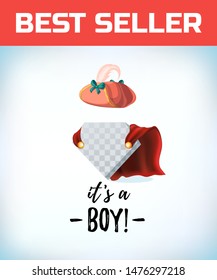 Musketeer hat with feather. Vintage pirate hat. Its a boy in vintage style. Comic style. Cartoon Vector illustration.
