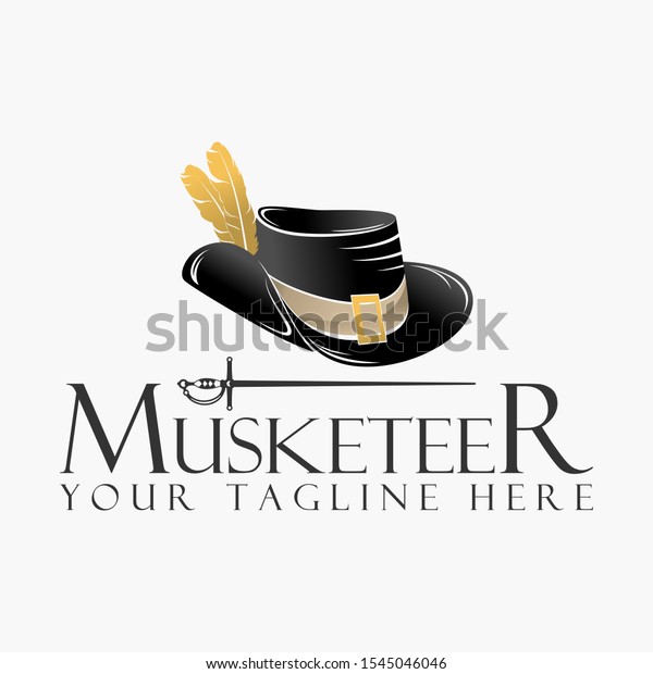 Musketeer hat with fur and sword image graphic\
icon logo design abstract concept vector stock. Can be used as a\
symbol related to\
cowboy.