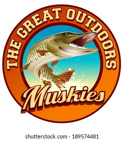 Muskie fishing illustration label design