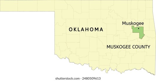 Muskogee County and city of Muskogee location on Oklahoma state map