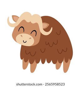 Muskox clipart. Cute Arctic animal clipart. Hand draw vector illustration in flat style