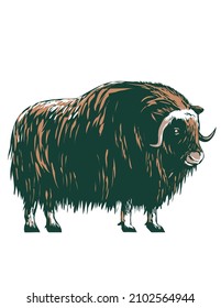 Muskox Musk Ox or Musk Oxen Native to the Arctic Side View WPA Poster Art
