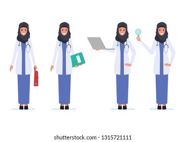 Muslim and arab doctor character. Hospital worker and medical staff.