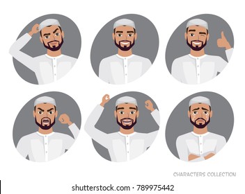 Muslim Arab Man character set of avatars