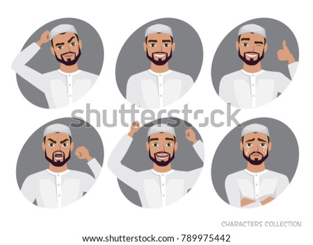 Muslim Arab Man character set of avatars
