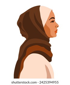 Muslim arab woman profile with hijab, female face vector illustration. People design in simple modern flat cartoon style isolated on white background.