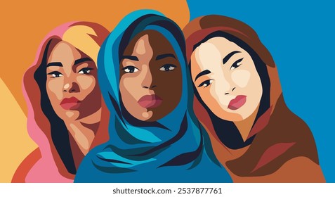 Muslim arabic beautiful women. Vector illustration for women's day holiday. Mother's day