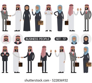 Muslim Arabic Business people. Business people set 17  isolated on white background. Icons office people.