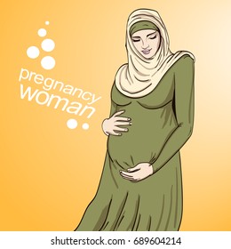 muslim arabic woman pregnancy vector illustration