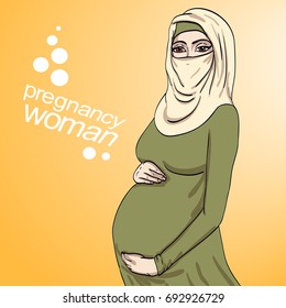 muslim arabic woman pregnancy vector illustration