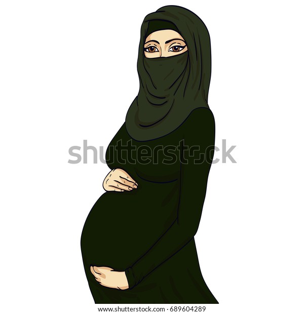 Muslim Arabic Woman Pregnancy Vector Illustration Stock Vector Royalty Free 689604289