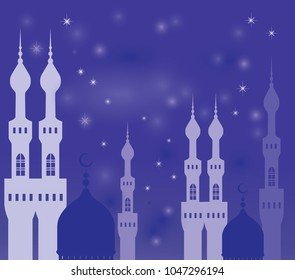 Muslim background with mosques. The starry sky. Set 14