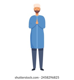 Muslim bearded man praying icon cartoon vector. Respect belief. Good peace