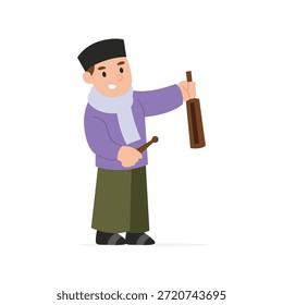 Menino muçulmano batendo Bedug bateria personagem ilustração