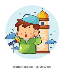 Muslim Boy Calling Adhan to Prayer