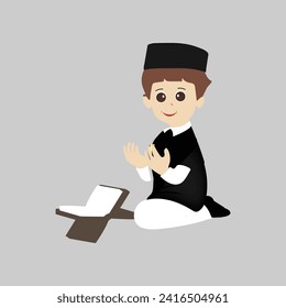 Muslim boy cartoon illustration for ramadan kareem And islamic culture, Cute cartoon young muslim boy different expressions