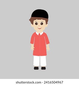 Muslim boy cartoon illustration for ramadan kareem And islamic culture, Cute cartoon young muslim boy different expressions