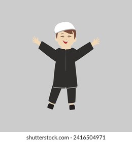 Muslim boy cartoon illustration for ramadan kareem And islamic culture, Cute cartoon young muslim boy different expressions