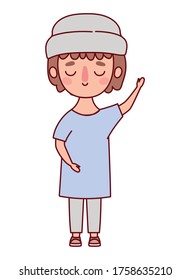 Muslim boy cartoon with traditional cloth design, Islamic religion culture belief religious faith god spiritual meditation and traditional theme Vector illustration