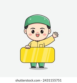 Muslim boy character with a board for text