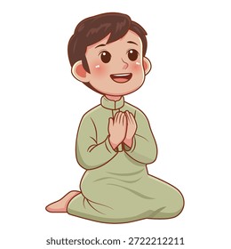 A Muslim boy does a prayer for goodness
