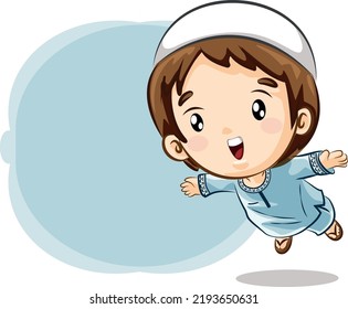 
Muslim boy flying freely.Vector cartoon.