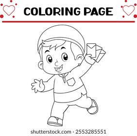 muslim boy is happy coloring page for kids