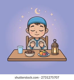 Niño musulmán comiendo Iftar durante el Ramadán
