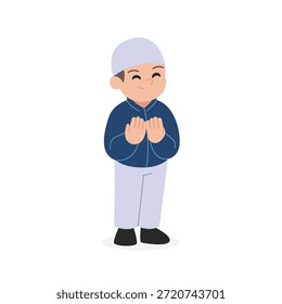 Muslim Boy Making Dua Prayer Character Illustration